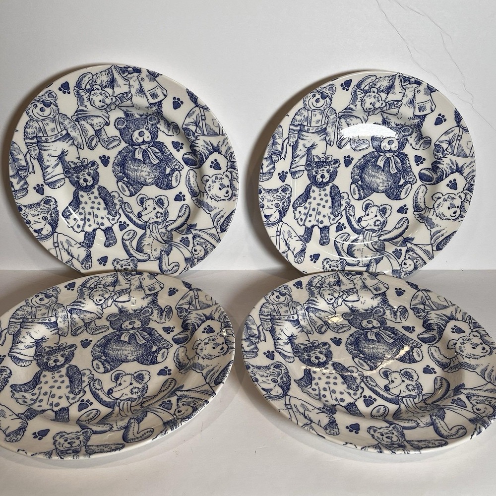 VTG 2000 Copeland and Garrett Porcelain Blue Bear 9.5" Plates 4 Spode England